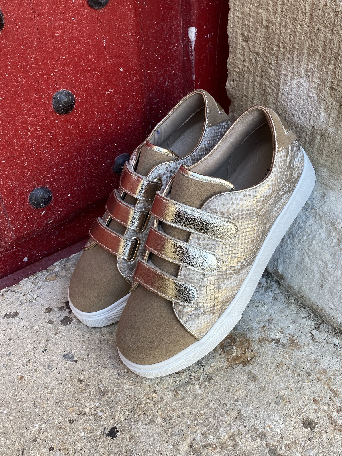 BASKETS VANESSA A SCRATCH TAUPE ET OR - MOOW 4