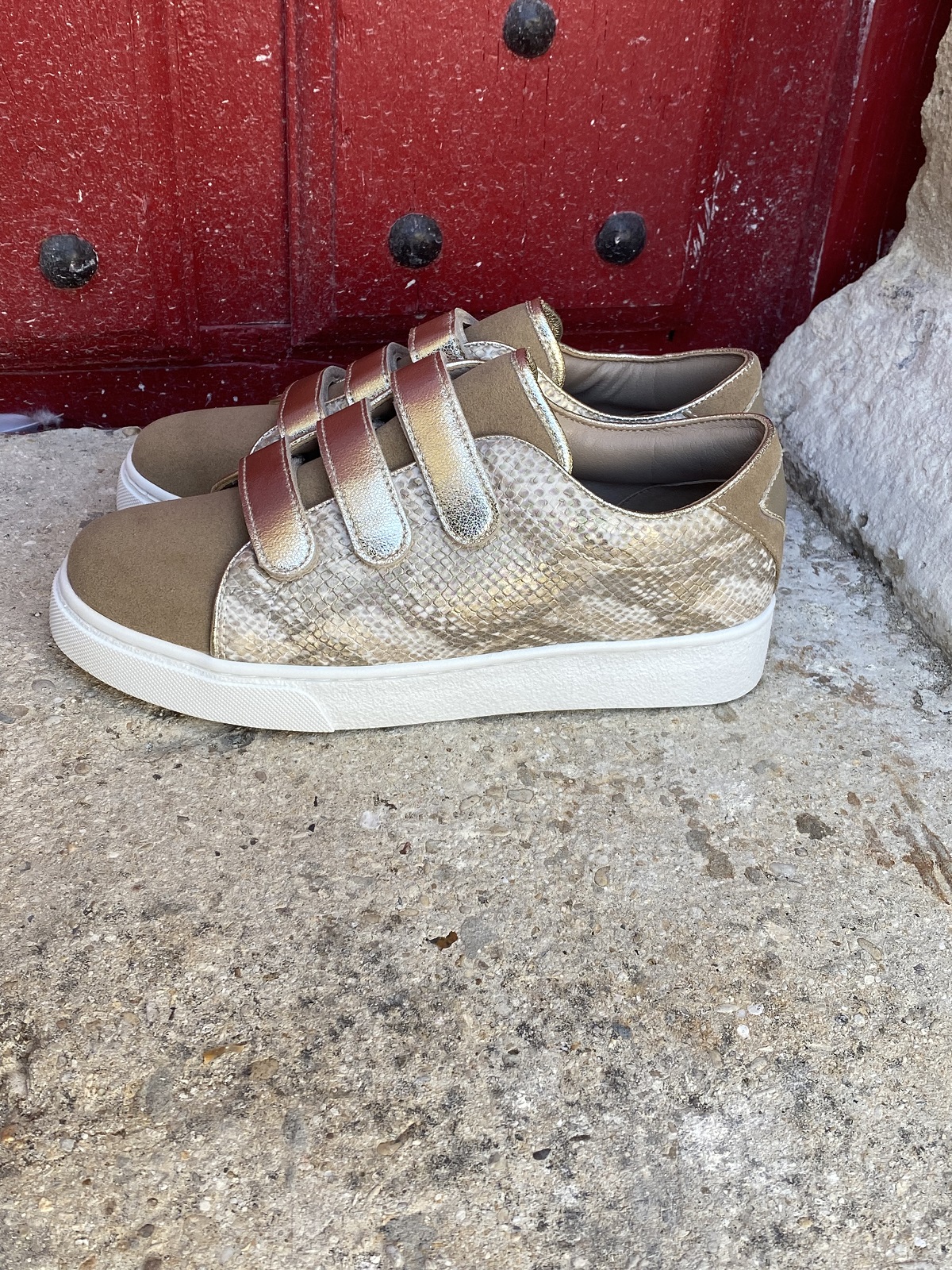 BASKETS VANESSA A SCRATCH TAUPE ET OR - MOOW 8