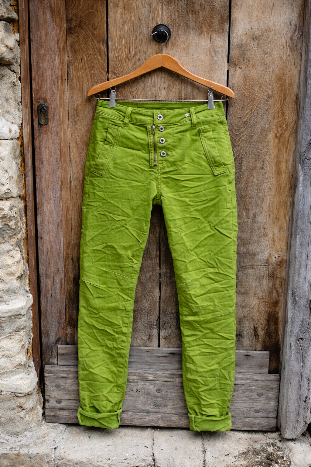 PANTALON 8123 BOUTONS ET ZIP MELLY AND CO VERT POMME 4