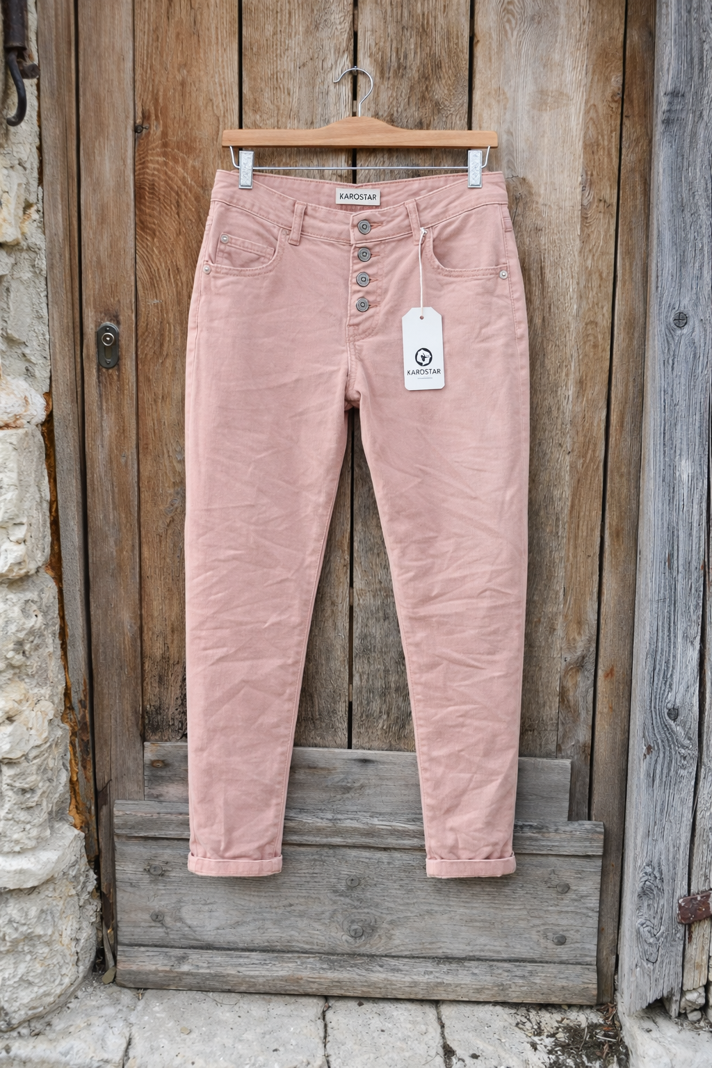 PANTALON BOUTONS BIJOUX KAROSTAR ROSE 7