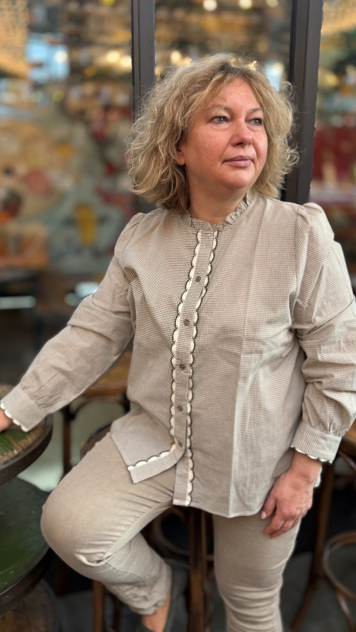 CHEMISE GRANDE TAILLE VICHY KAKI ET BEIGE IN APRIL 1986 4