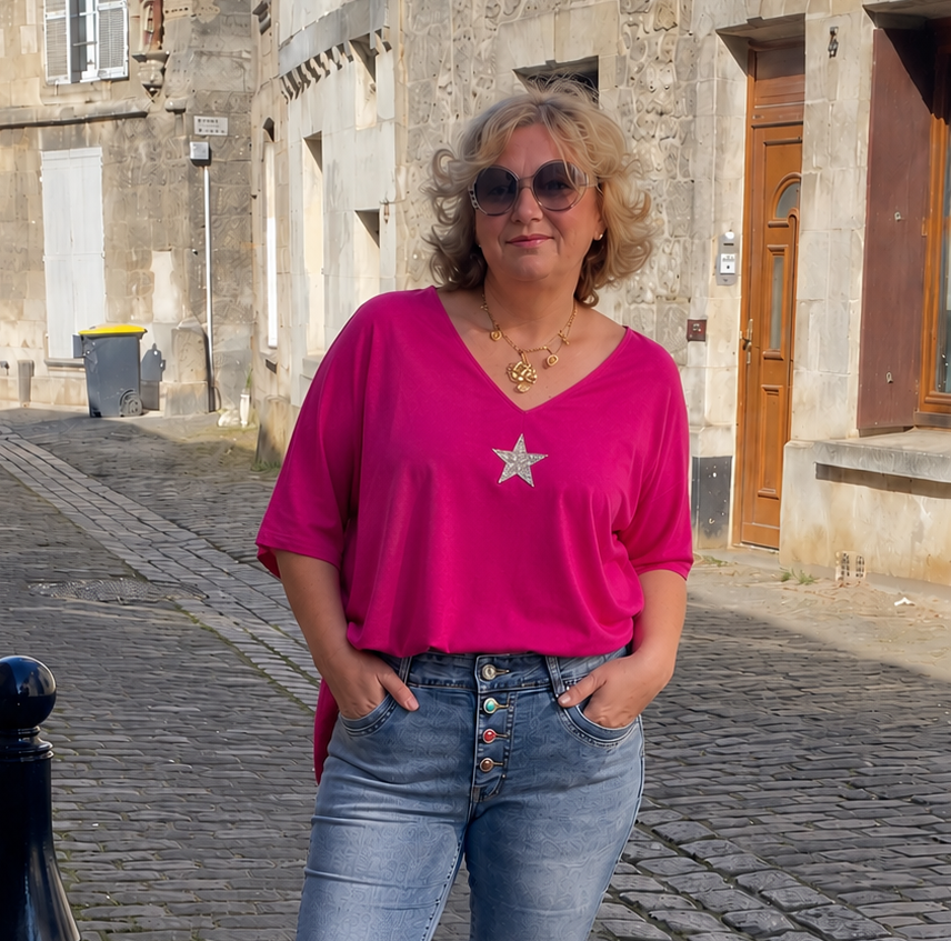 T-SHIRT OVERSIZE ETOILE FUSHIA 1