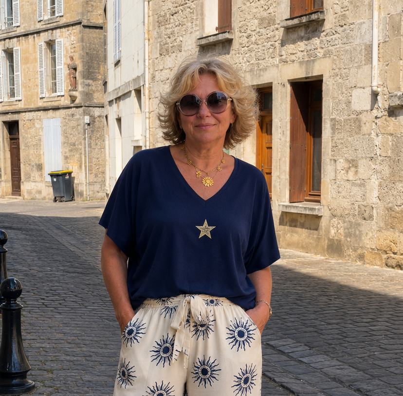 T-SHIRT ETOILE MARINE AVEC LE PANTALON SOLEIL MARINE
