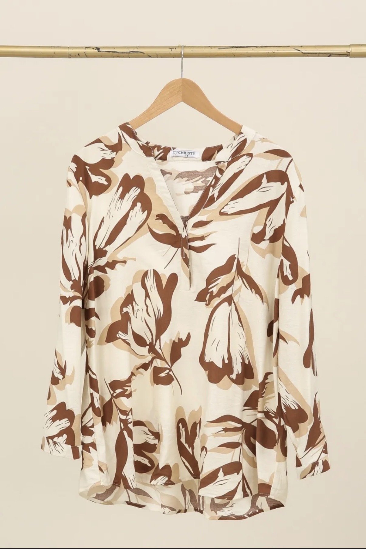 BLOUSE BEIGE ET CHOCOLAT GRANDE TAILLE CHRISTY1