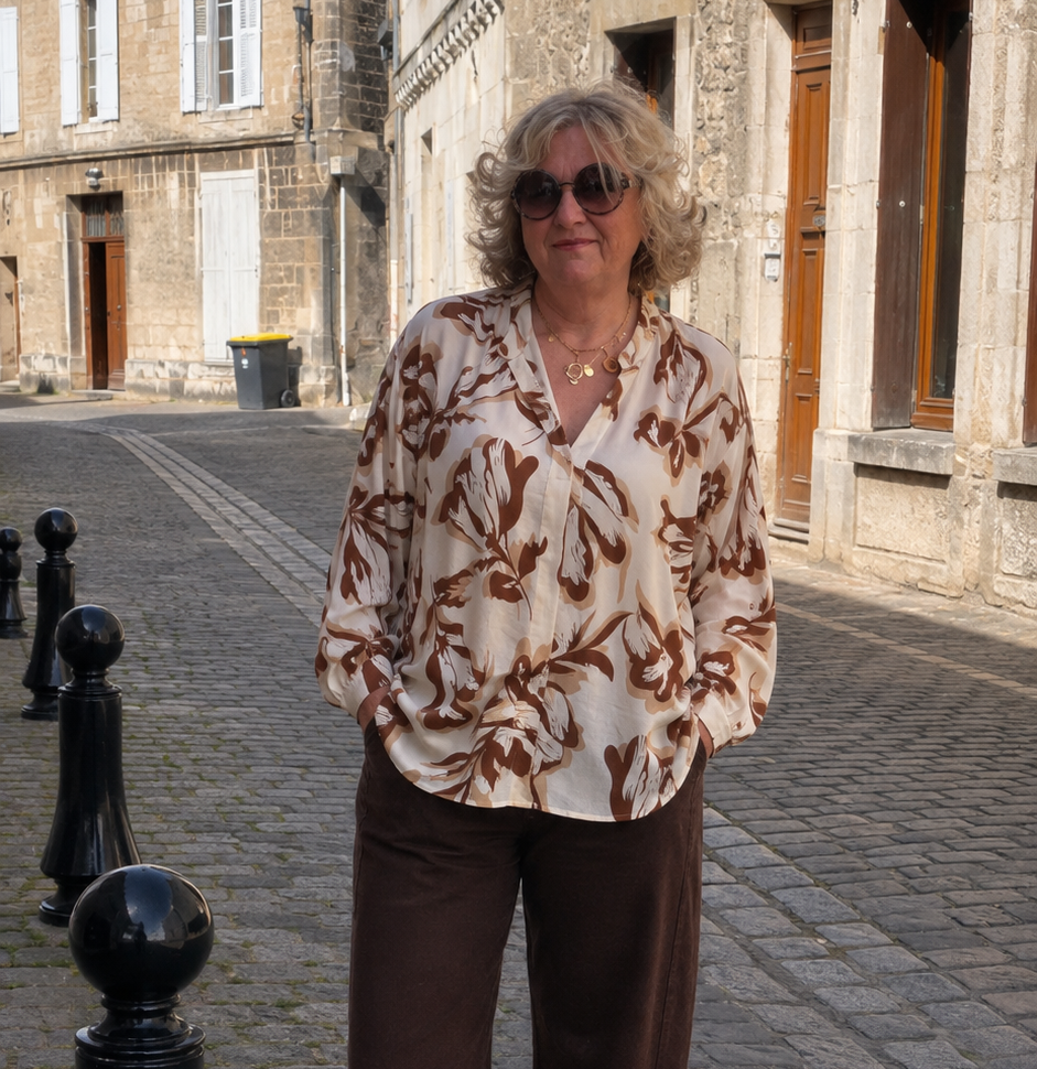 BLOUSE BEIGE ET CHOCOLAT GRANDE TAILLE CHRISTY12