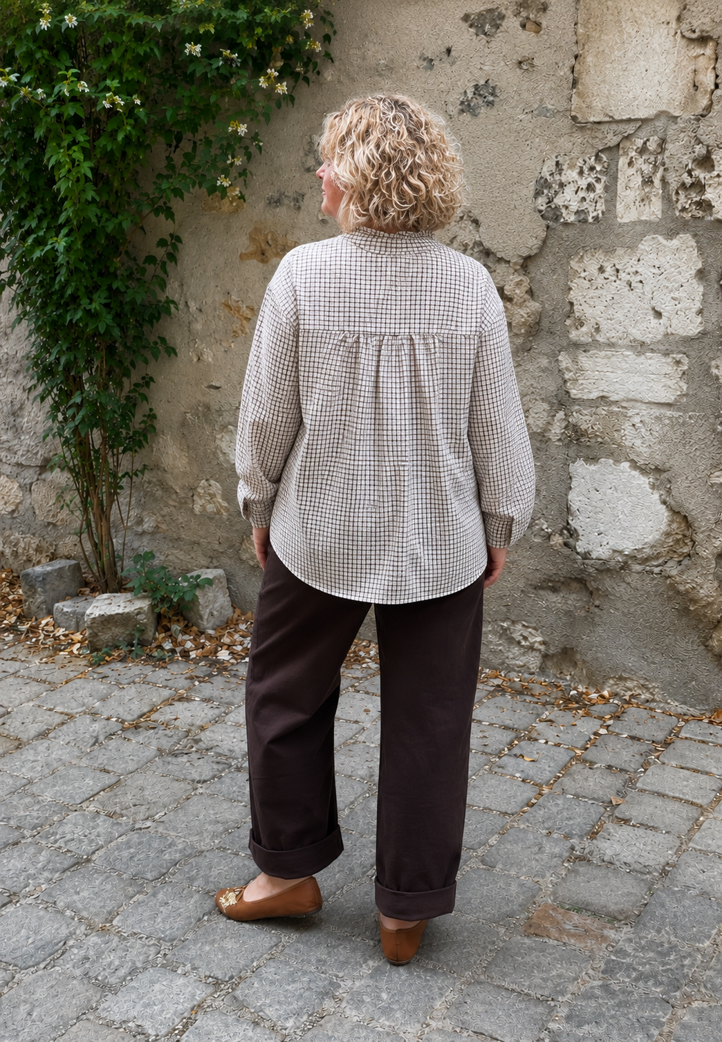 BLOUSE CARREAUX BEIGE ET VICHY GRANDE TAILLE 1