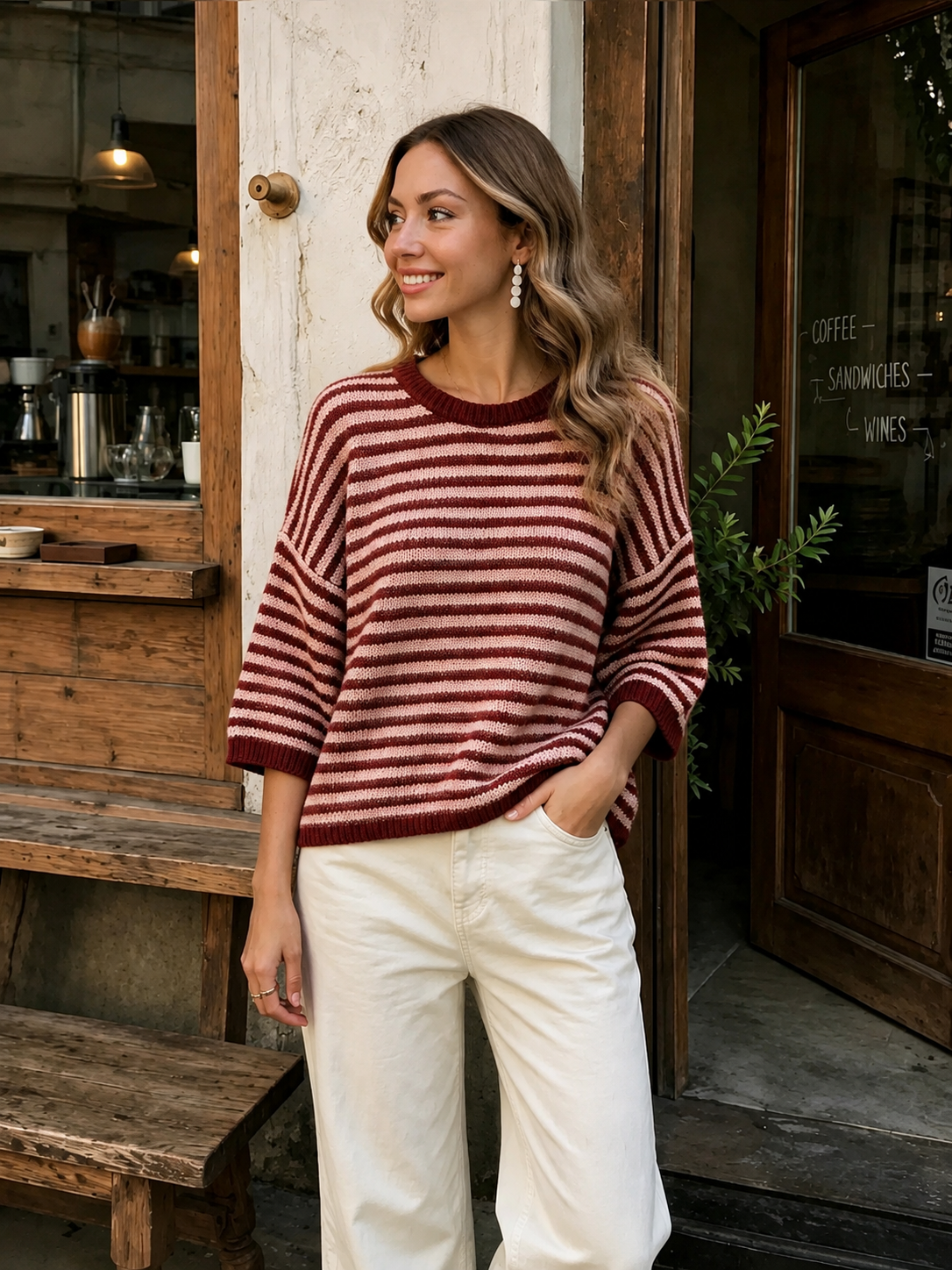 PULL MARINIERE BORDEAUX ET ROSE 2