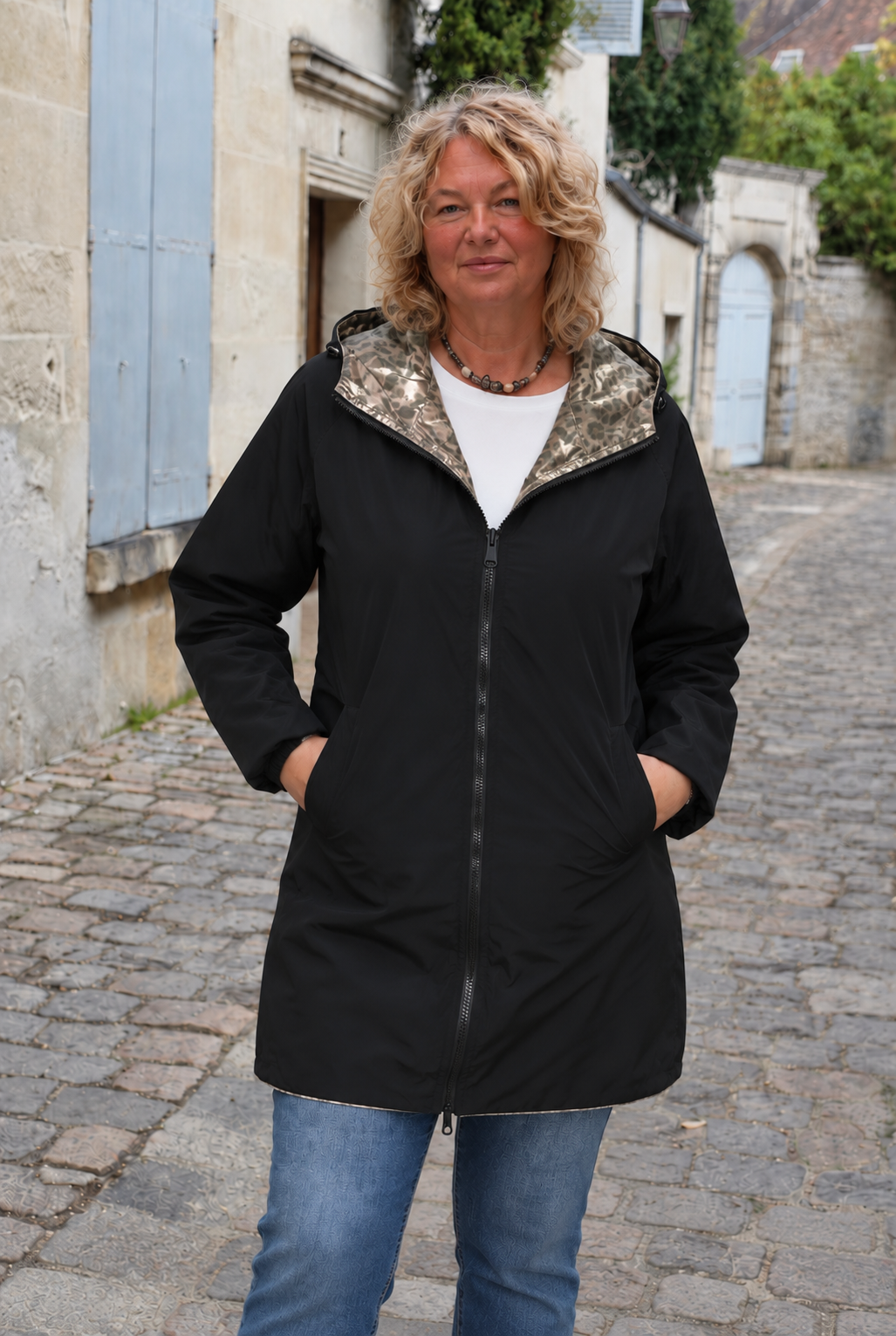 IMPERMEABLE REVERSIBLE NOIR LEOPARD GRANDE TAILLE