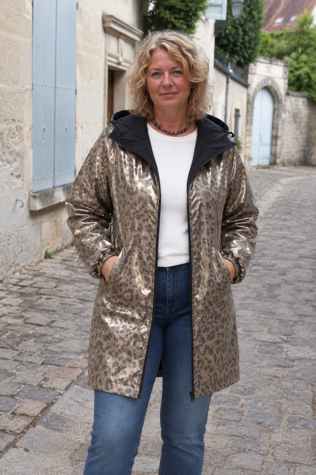 IMPERMEABLE REVERSIBLE NOIR LEOPARD GRANDE TAILLE 1