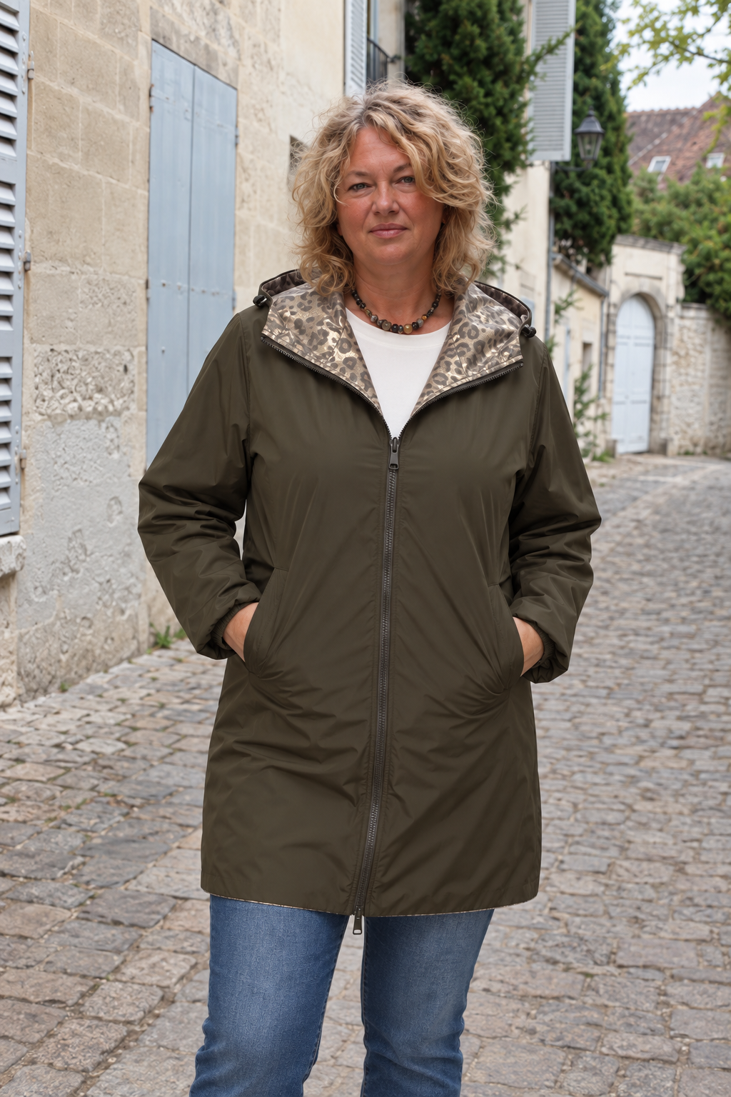 IMPERMEABLE REVERSIBLE KAKI LEOPARD GRANDE TAILLE