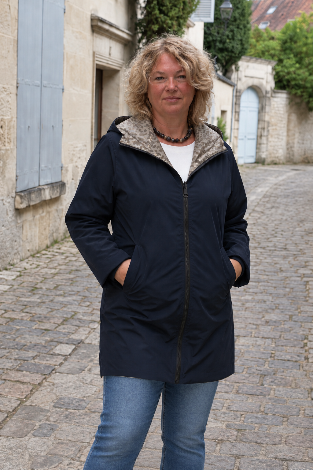 IMPERMEABLE REVERSIBLE MARINE LEOPARD GRANDE TAILLE 2