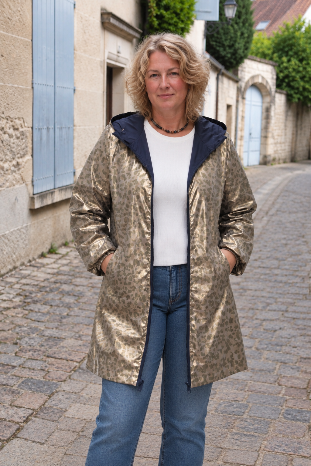 IMPERMEABLE REVERSIBLE MARINE LEOPARD GRANDE TAILLE 1