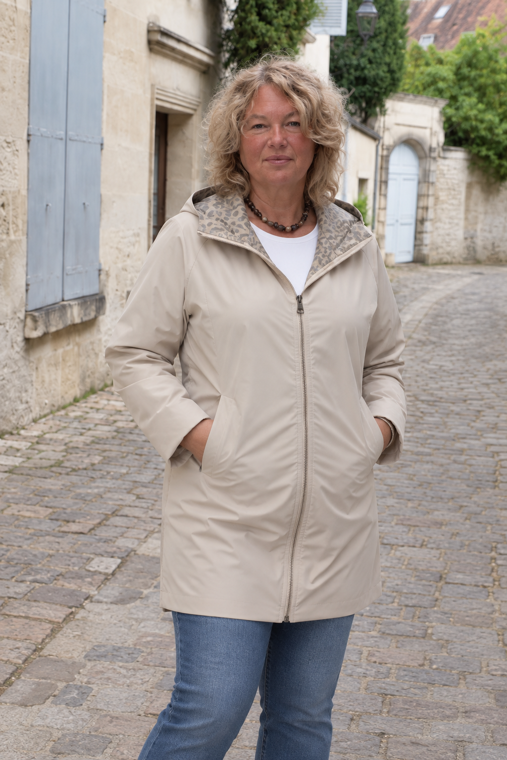 IMPERMEABLE REVERSIBLE CREME LEOPARD GRANDE TAILLE
