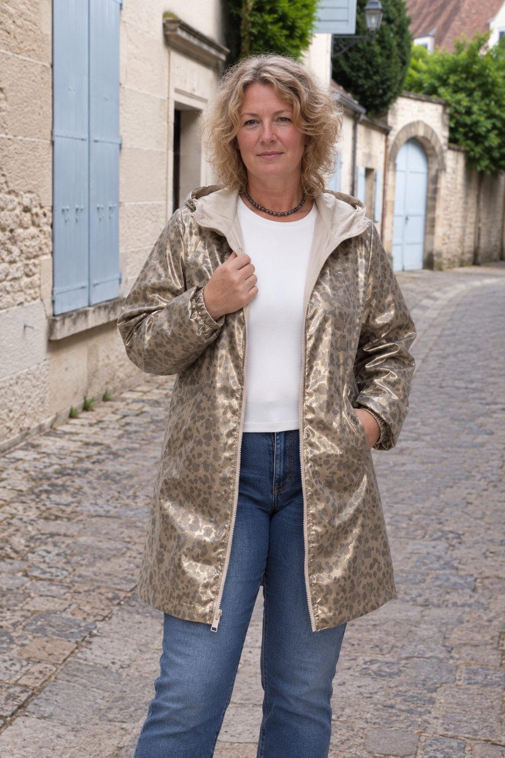 IMPERMEABLE REVERSIBLE CREME LEOPARD GRANDE TAILLE 1