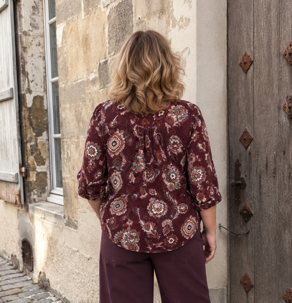 BLOUSE IMPRIME BOHEME GRANDE TAILLE BORDEAUX 1
