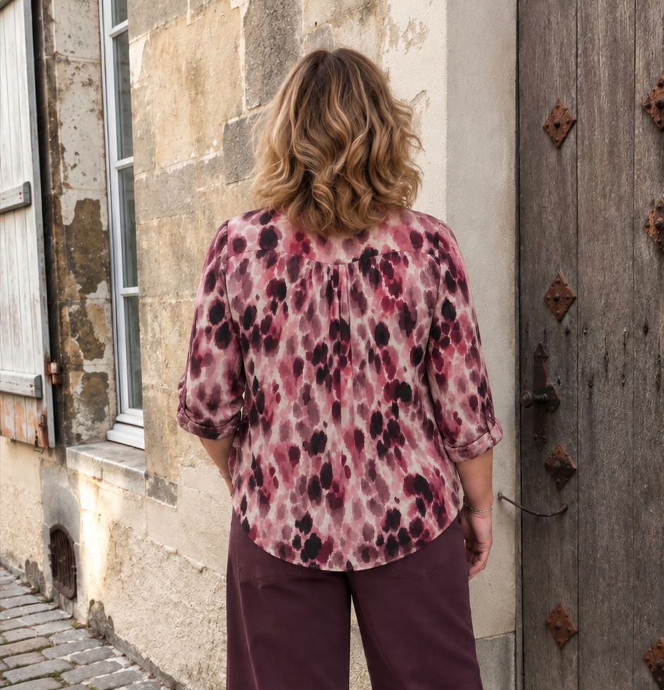 BLOUSE IMPRIME BORDEAUX ET ROSE GRANDE TAILLE 1