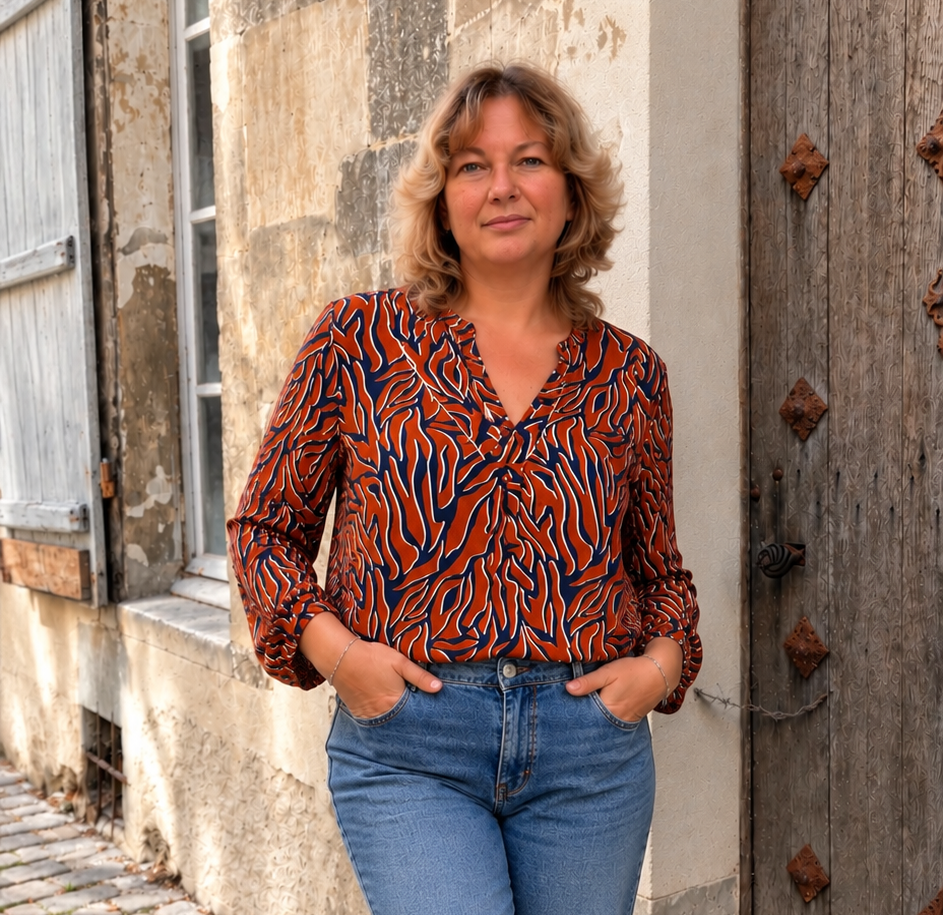BLOUSE IMPRIME ROUILLE ET MARINE 2