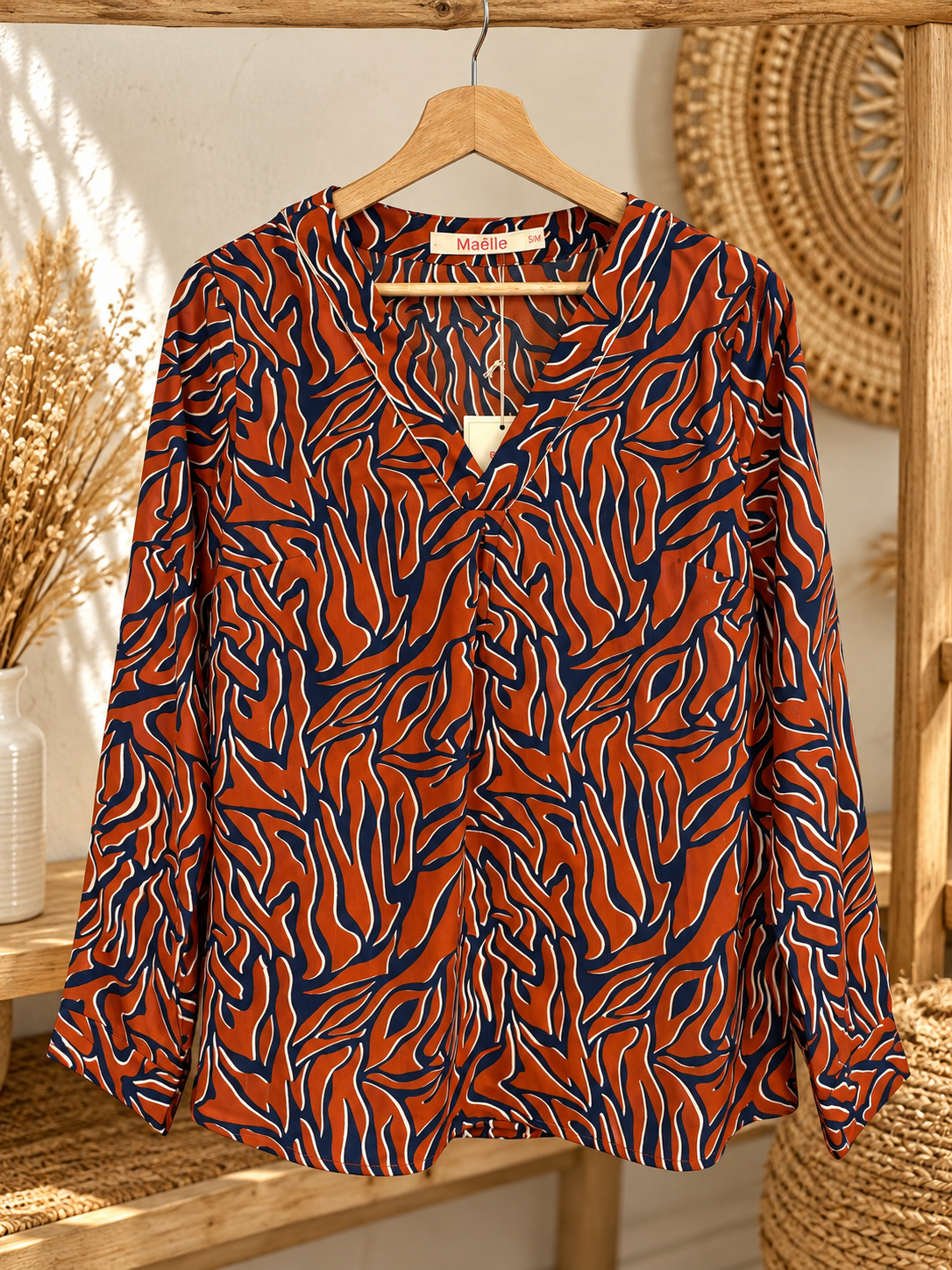 BLOUSE IMPRIME ROUILLE ET MARINE 3 MAELLE