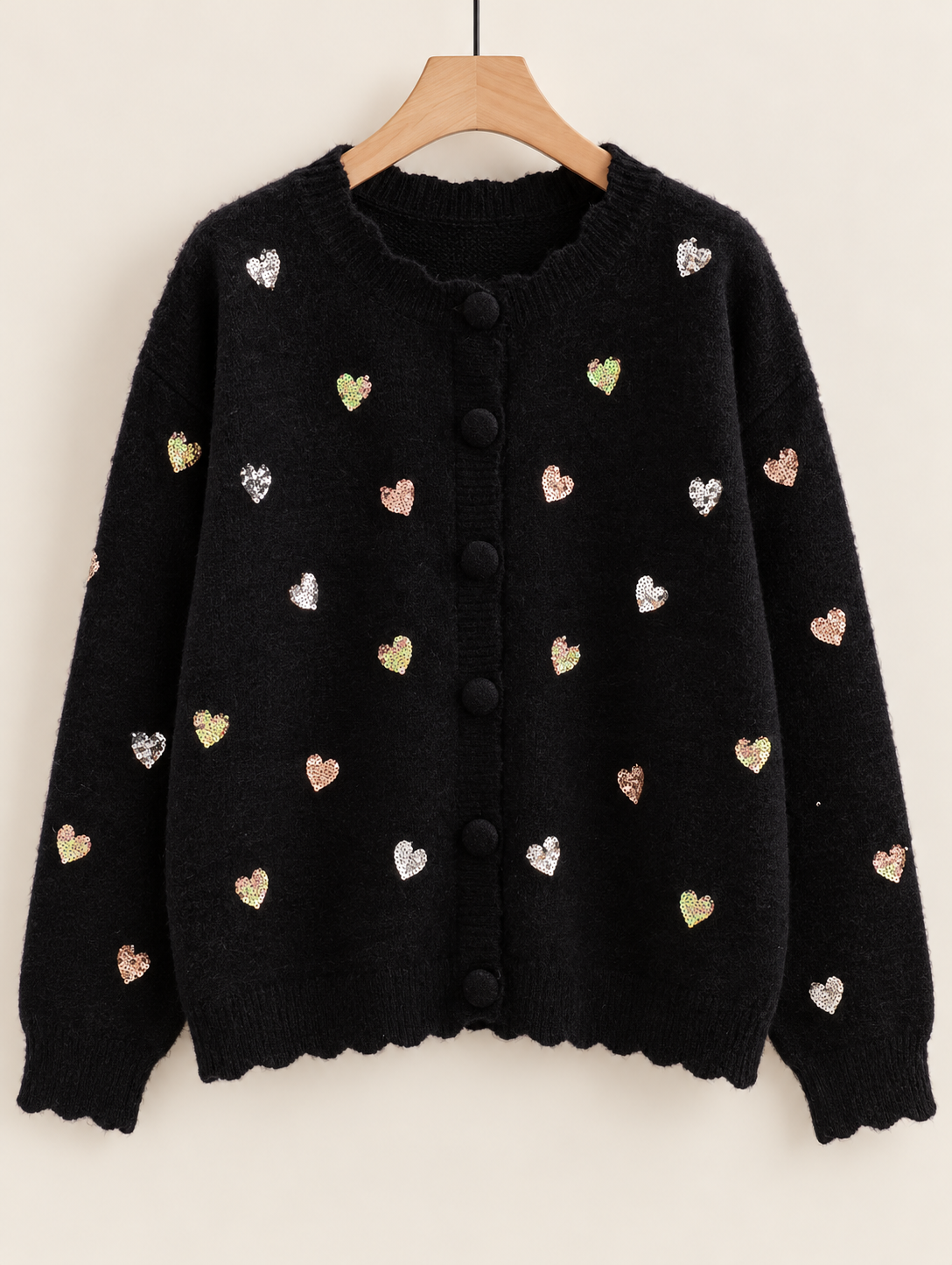 Cardigan noir à cœurs scintillants maelle