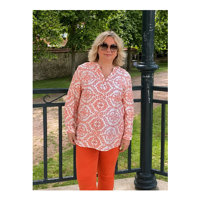 blouse-grande-taille-imprime-orange-et-blanc-1