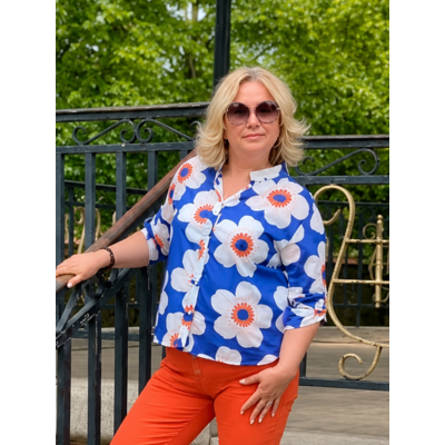 BLOUSE FLEURIE BLEU ET ORANGE APRIL VINTAGE