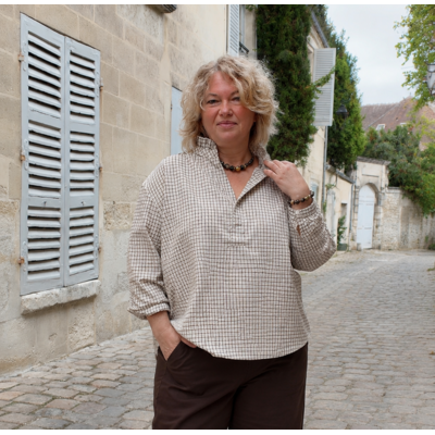 BLOUSE CARREAUX BEIGE ET VICHY GRANDE TAILLE 2