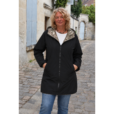 IMPERMEABLE REVERSIBLE NOIR LEOPARD GRANDE TAILLE