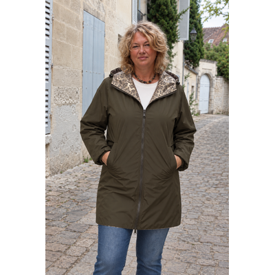 IMPERMEABLE REVERSIBLE KAKI LEOPARD GRANDE TAILLE