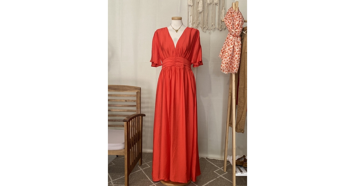 Robe AKOZ Woman Taille XL – Ton Corail, Rayonne, Manches Courtes, Neuve Sans étiquette