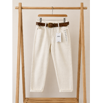 PANTALON MUM FIT ECRU CEINTURE TAUPE