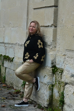Pull FLOWERS Noir et Or April Vintage9