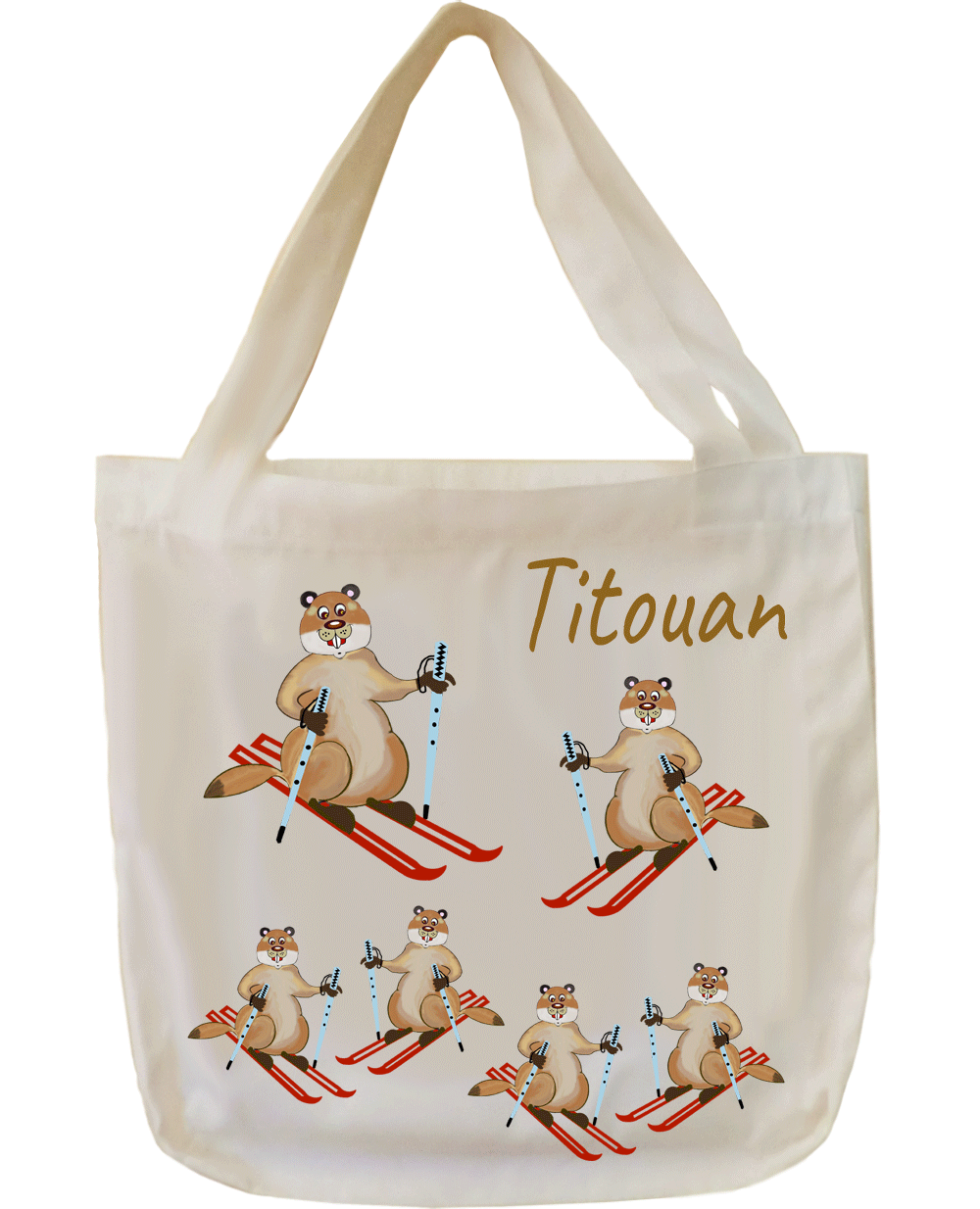 tote-bag;sac;cabas;texti;cadeaux;personnalisable;personnalisation;personnalise;ecru;animal;marmotte;sport;skis;neige;Titouanpng