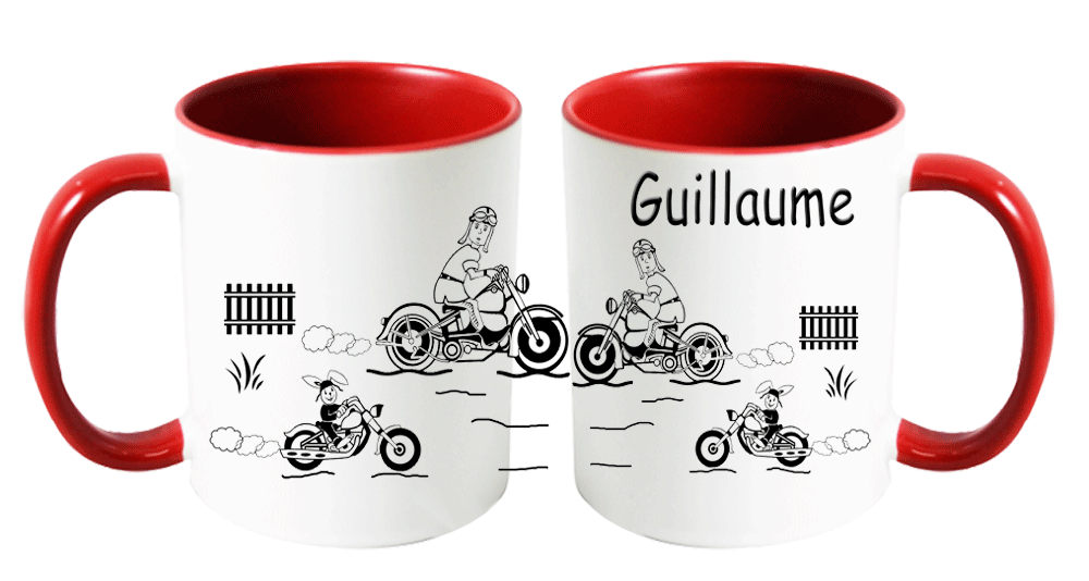 mug;rouge;personnalisable;personnalisation;personnalise;prenom;loisir;plaisir;moto;motard;casque;cuir;course;rallye;route;Guillaume