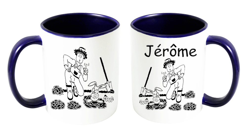 mug;bleu-marine;personnalisable;personnalisation;personnalise;prenom;loisir;plaisir;legumes;fleurs;terrain;terre;jardin;jardinier;Jerome