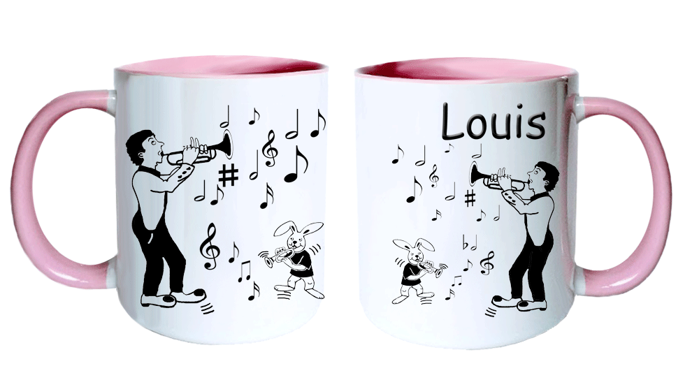 mug;rose;personnalisable;personnalisation;personnalise;prenom;musique;instrument-a-vent;cuivre;trompette;trompettiste;musicien;rock;jazz;Louis