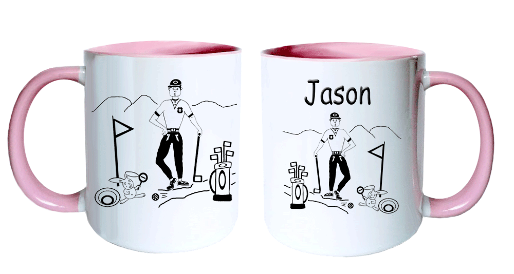 mug;rose;personnalisable;personnalisation;personnalise;prenom;sport;loisir;golf;golfeur;parcours;green;trou;balle;joueur;club;Jason