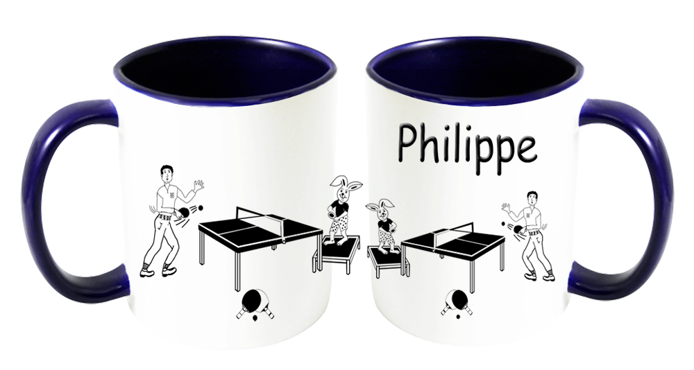 mug;bleu-marine;personnalisable;personnalisation;personnalise;prenom;balle;table;raquette;ping-pong;pongiste;sport;Philippe