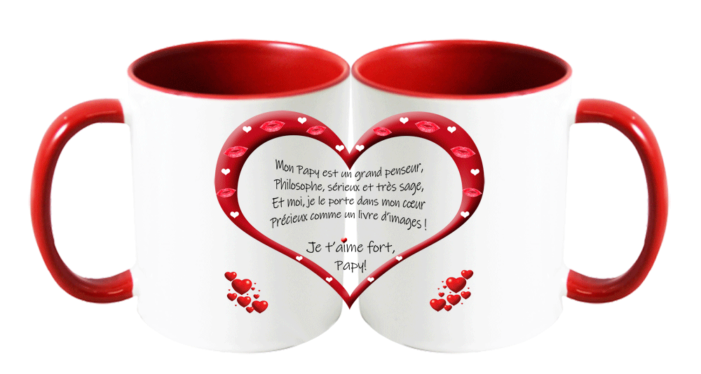 mug;bicolore;rouge;ceramique;phrase;poeme;papy;grand-pere;philosophe