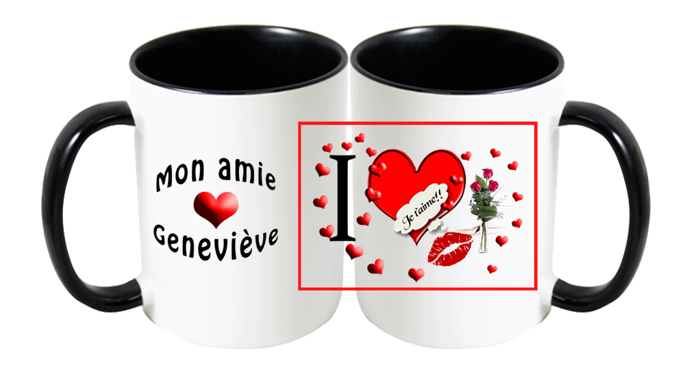 mug;ceramique;bicolore;noir;personnalisable;personnalisation;prenom;amitie;amie;Genevieve