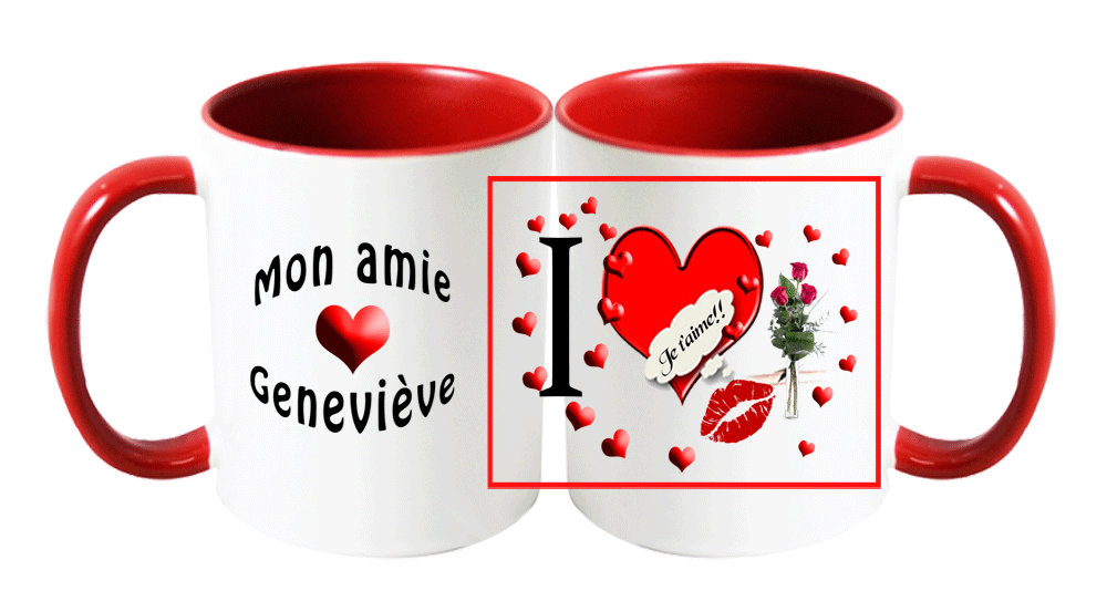 mug;ceramique;bicolore;rouge;personnalisable;personnalisation;prenom;amitie;amie;Genevieve