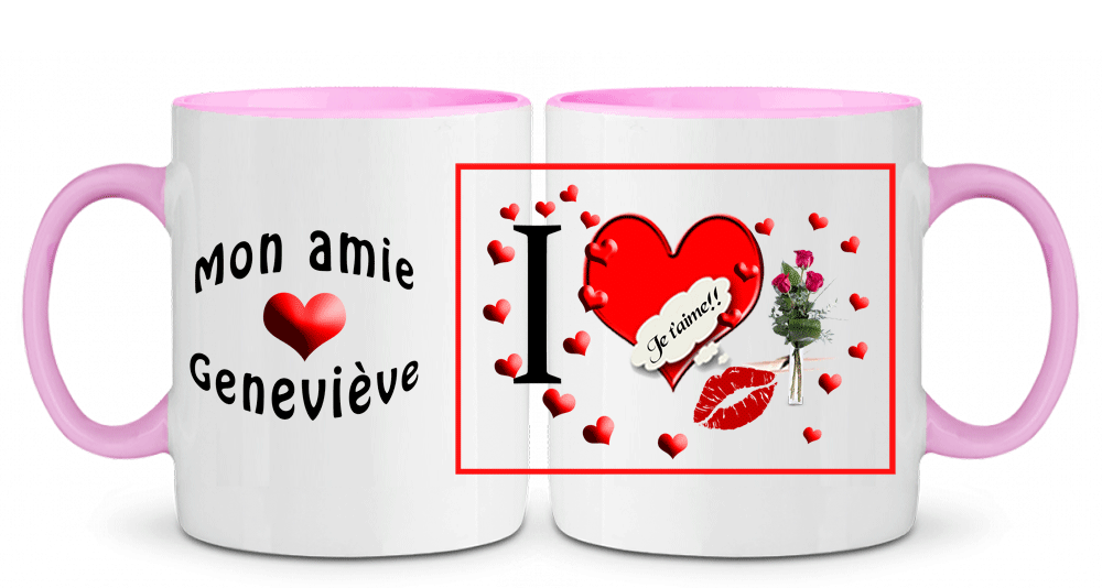 mug;ceramique;bicolore;rose;personnalisable;personnalisation;prenom;amitie;amie;Genevieve