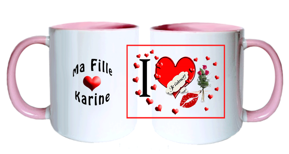 mug;ceramique;bicolore;rose;personnalisable;personnalisation;personnalise;mug;famille;ma;fille;je-t-aime;Karine