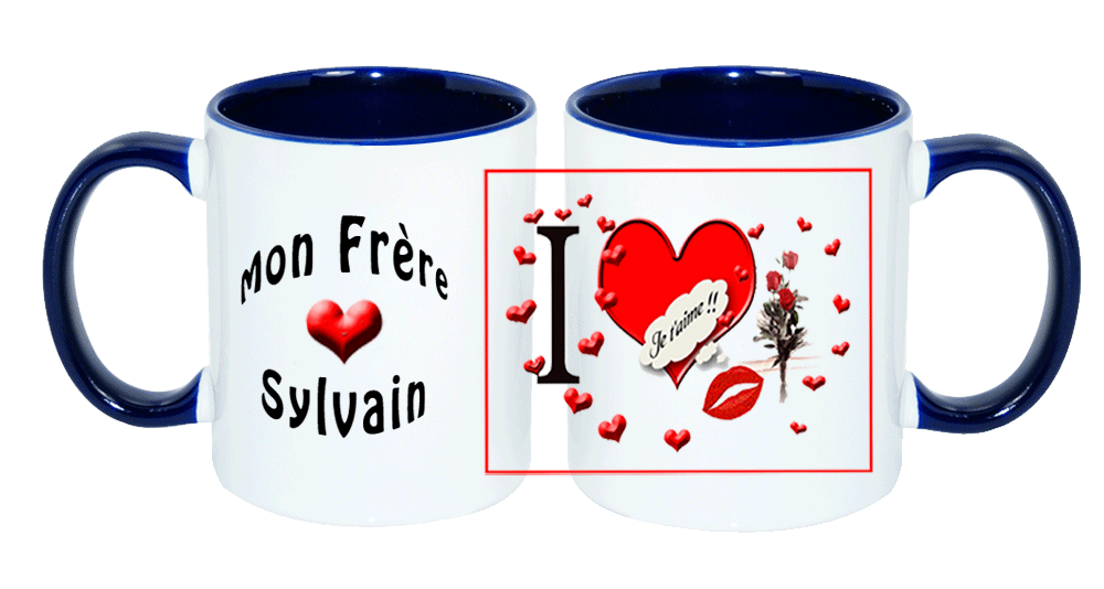 mug;ceramique;bicolore;bleu-marine;personnalisable;personnalisation;personnalise;prenom;coeur;amour;famille;frere;Sylvain