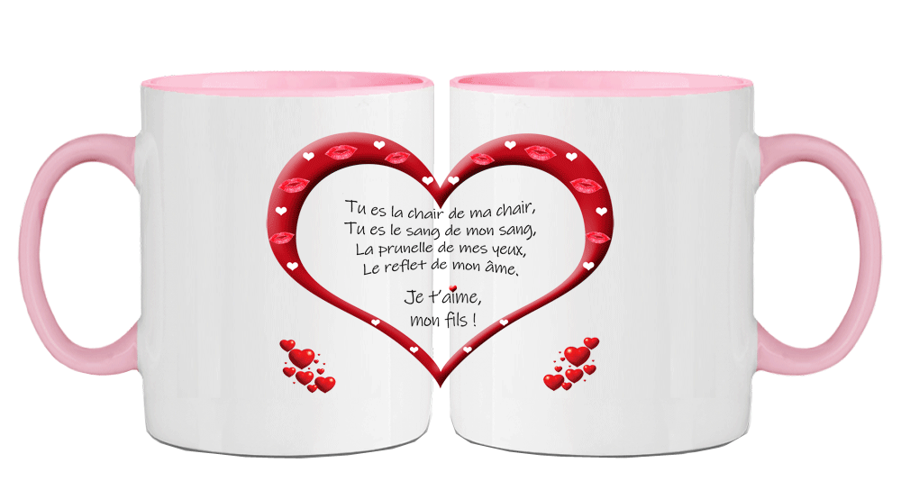 mug;bicolore;rose;ceramique;coeur;famille;amour;phrase;mon-fils;tresor;prunelle;ame