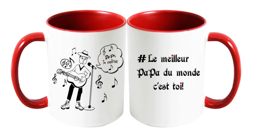 mug;bicolore;rouge;ceramique;phrase;poeme;papa;guitare;musicien;guitariste