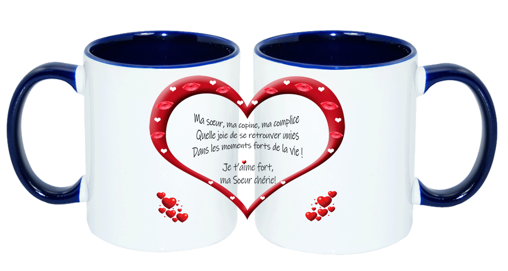 mug;bicolore;bleu-marine;ceramique;coeur;famille;amour;phrase;ma-soeur;copine;complice