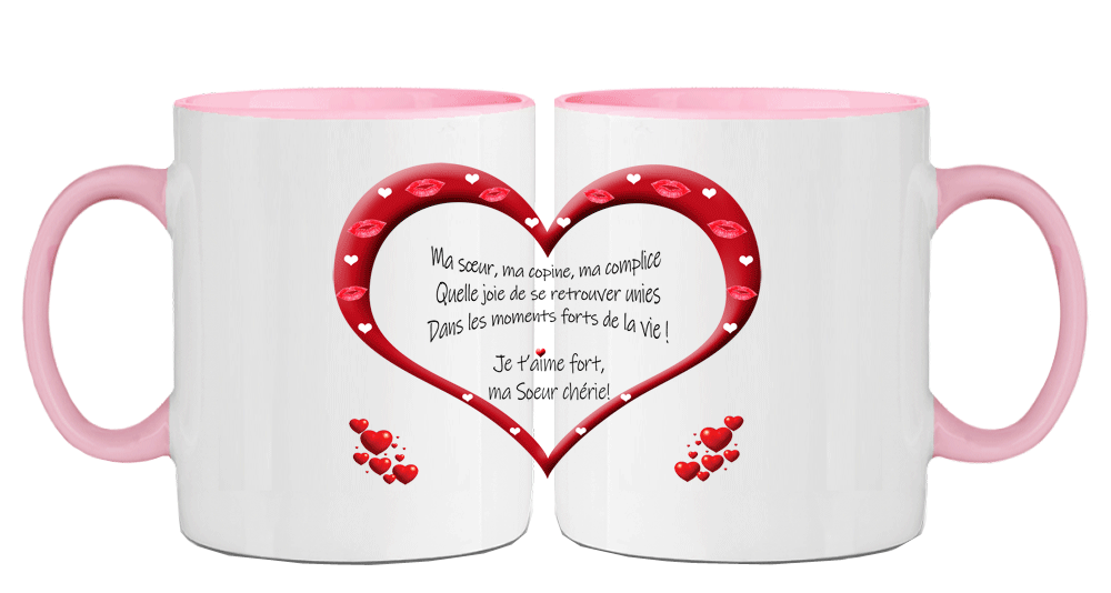 mug;bicolore;rose;ceramique;coeur;famille;amour;phrase;ma-soeur;copine;complice
