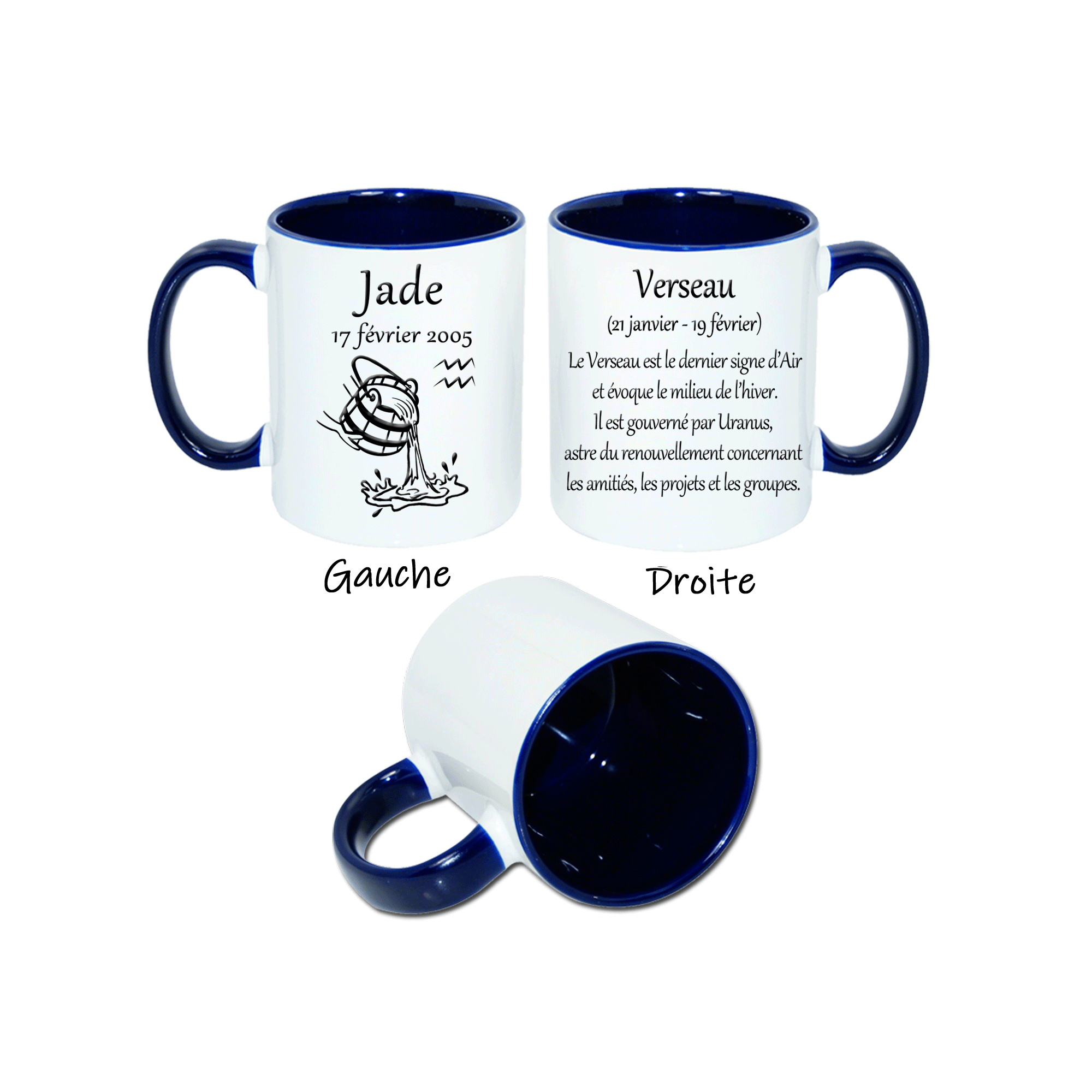 Mug tasse céramique Signe astrologique Verseau personnalisé avec prénom