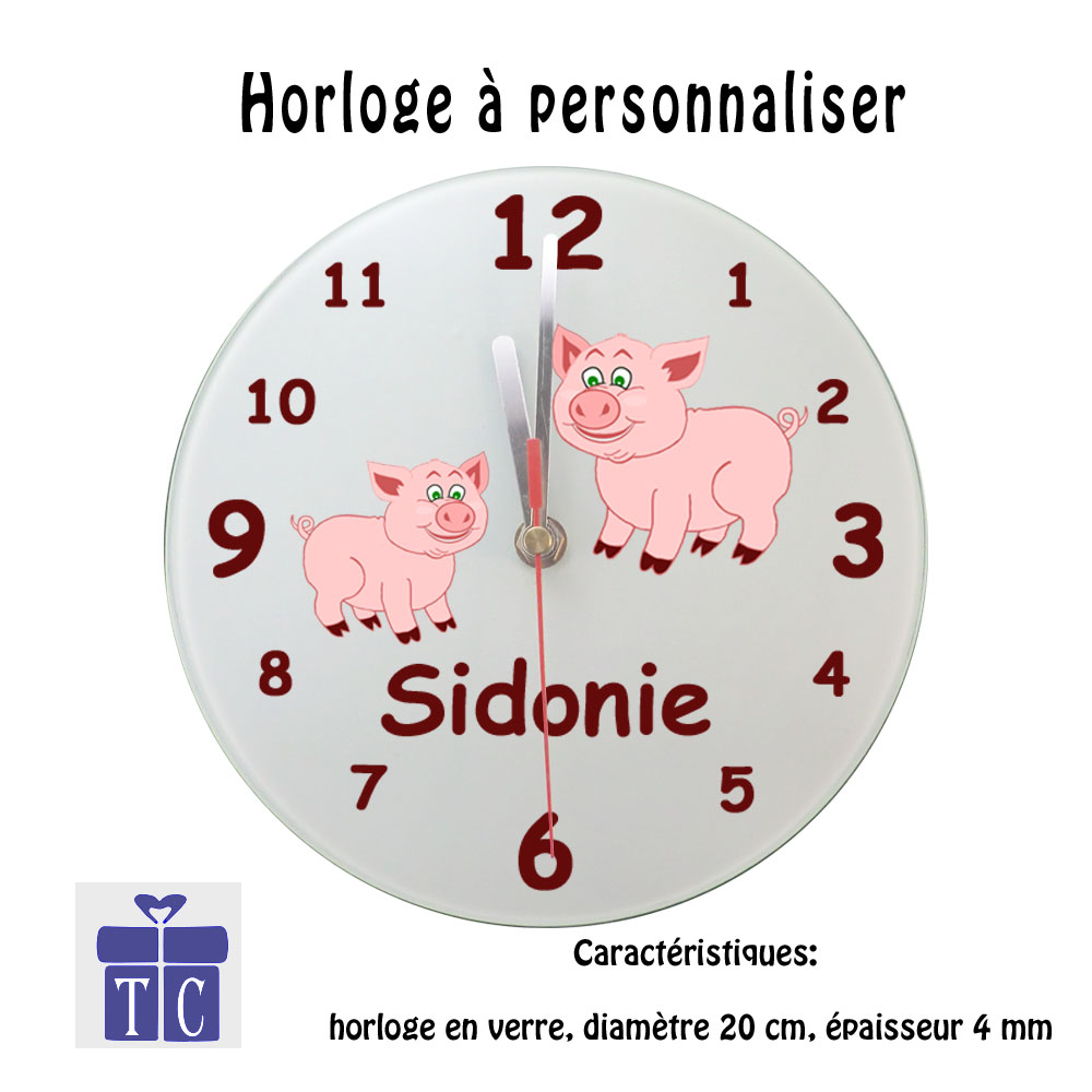 Horloge Cochon Personnalisable avec un Prénom