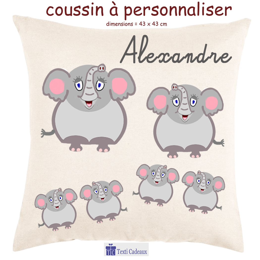 Coussin et sa housse personnalisée avec un Eléphant